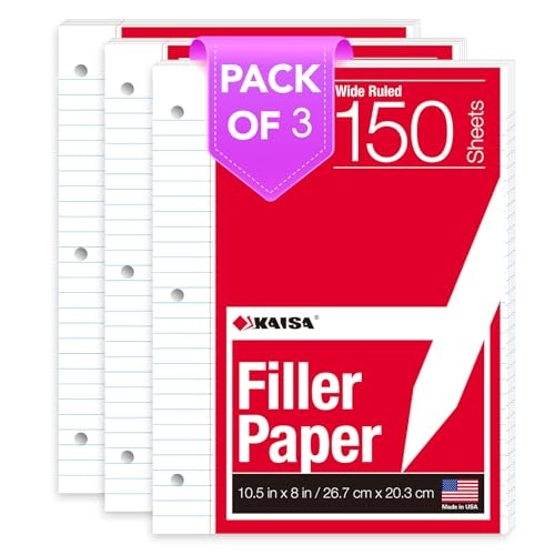 Kaisa 8"x10.5" Wide Ruled Filler Paper 450-Sheet 3-Pack: $12.40