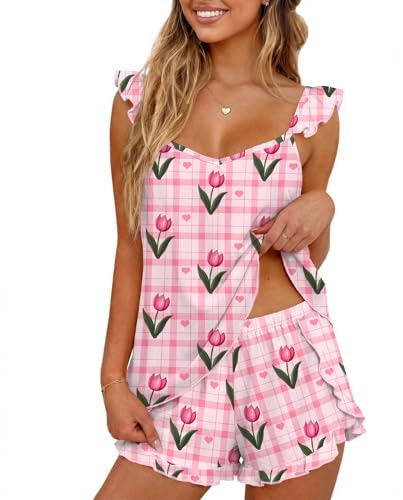Ekouaer Women's 2-Piece Ruffle Tank and Short Pajama Set: $14.24 Ekouaer Women's 2-Piece Ruffle Tank and Short Pajama Set: $14.24
