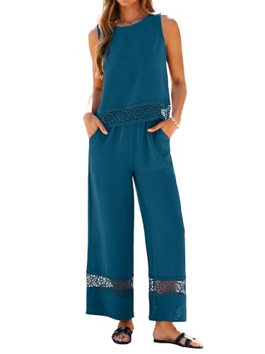 Glamaker Women's 2-Piece Sleeveless Crop Top and Wide Leg Pant Set: $34.99 Glamaker Women's 2-Piece Sleeveless Crop Top and Wide Leg Pant Set: $34.99