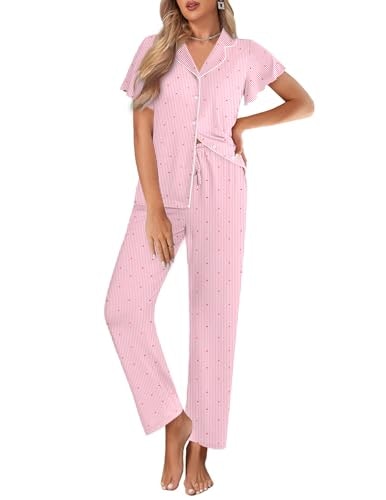Ekouaer Women's Ruffle Sleeve Button-Up Pajama Set: $24.99 Ekouaer Women's Ruffle Sleeve Button-Up Pajama Set: $24.99