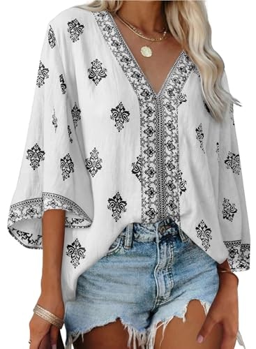 Shewin Women's V-Neck 3/4 Sleeve Blouse: $16.98 Shewin Women's V-Neck 3/4 Sleeve Blouse: $16.98