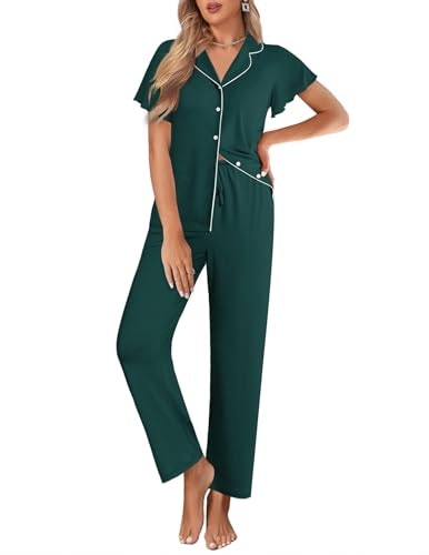 Ekouaer Women's Ruffle Sleeve Button-Up Pajama Set: $22.49 Ekouaer Women's Ruffle Sleeve Button-Up Pajama Set: $22.49