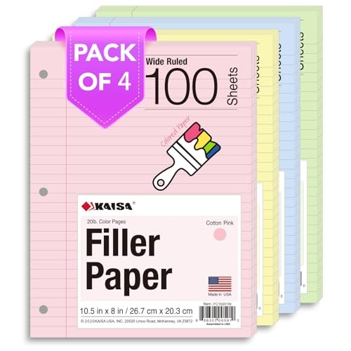 Kaisa Colored Wide Ruled Loose Leaf Filler Paper 4-Pack: $19.54 Kaisa Colored Wide Ruled Loose Leaf Filler Paper 4-Pack: $19.54
