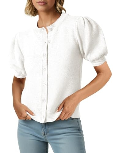 Saodimallsu Women's Puff Short Sleeve Cardigan Sweater: $19.93 Saodimallsu Women's Puff Short Sleeve Cardigan Sweater: $19.93