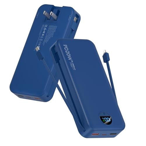 Citicr 20,000mAh 20W Portable Charger with Built-in Cables and Wall Plug: $34.98