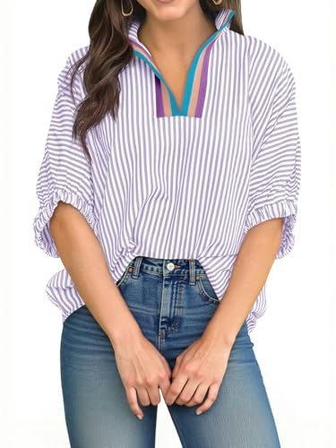 Tankaneo Women's V-Neck Striped Half-Sleeve Blouse: $16.98 Tankaneo Women's V-Neck Striped Half-Sleeve Blouse: $16.98