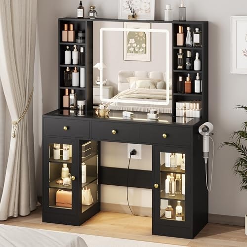 Vanity Desk with Lighted Mirror and 3 Drawers: $220.99