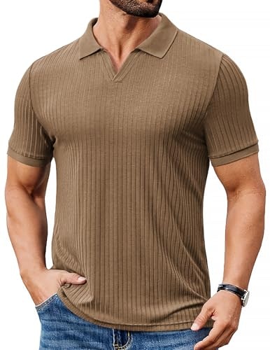Coofandy Men's Textured V-Neck Short Sleeve Polo Shirt: $16.98