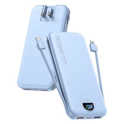 Citicr 10,000mAh 20W Portable Charger with Built-in Cables and Wall Plug: $24.98