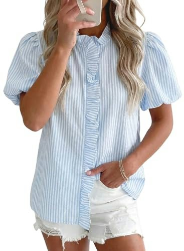 Astylish Women's Striped Ruffle Collar Blouse: $16.13 Astylish Women's Striped Ruffle Collar Blouse: $16.13
