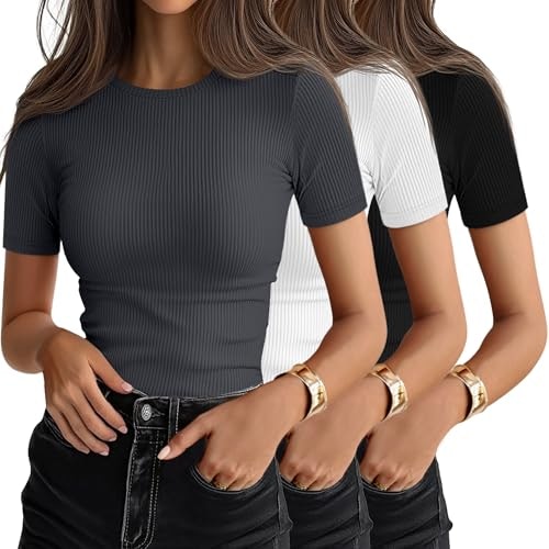 Ficerd Women's Ribbed Short Sleeve T-Shirt 3-Pack: $31.44 Ficerd Women's Ribbed Short Sleeve T-Shirt 3-Pack: $31.44
