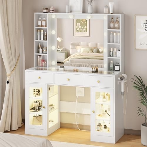 Huanlego Vanity Desk with Mirror and Lights: $212.49 Huanlego Vanity Desk with Mirror and Lights: $212.49