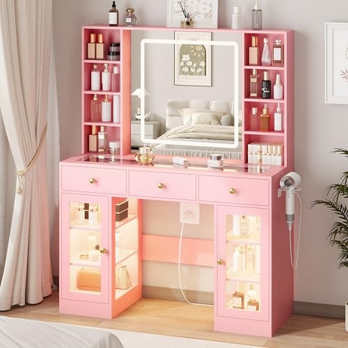 Vanity Desk with Lighted Mirror and 3 Drawers: $220.99 Vanity Desk with Lighted Mirror and 3 Drawers: $220.99