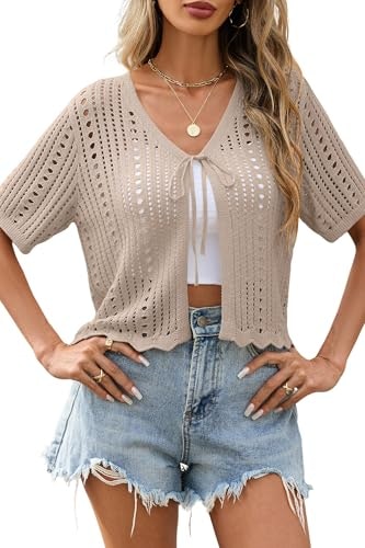 Yekaty Women's Crochet Short Sleeve Cardigan: $23.37 Yekaty Women's Crochet Short Sleeve Cardigan: $23.37