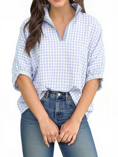 Tankaneo Women's V-Neck Plaid Dolman Sleeve Blouse: $16.98 Tankaneo Women's V-Neck Plaid Dolman Sleeve Blouse: $16.98