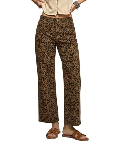 Luvamia Women's High-Waisted Cheetah Print Wide Leg Jeans: $28.04