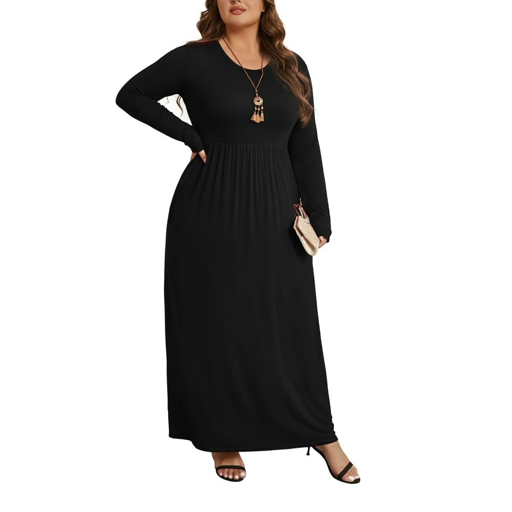 Mengpipi Women's Plus Size Casual Long Sleeve Maxi Dress with Pockets: $19.79 Mengpipi Women's Plus Size Casual Long Sleeve Maxi Dress with Pockets: $19.79