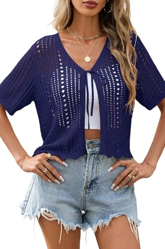 Yekaty Women's Lightweight Short Sleeve Cropped Cardigan: $19.96 Yekaty Women's Lightweight Short Sleeve Cropped Cardigan: $19.96