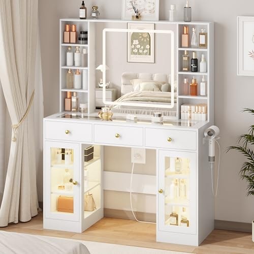 Vanity Desk with Lighted Mirror and 3 Drawers: $220.99 Vanity Desk with Lighted Mirror and 3 Drawers: $220.99