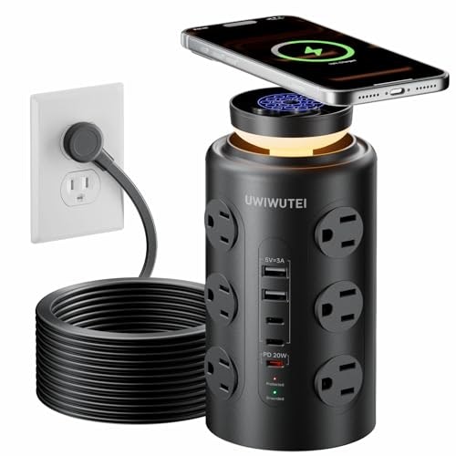 Tower Power Strip with Wireless Charging and Night Light 12-Outlet 5-USB 10-Foot Extension Cord: $28.49 Tower Power Strip with Wireless Charging and Night Light 12-Outlet 5-USB 10-Foot Extension Cord: $28.49