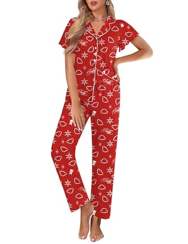 Ekouaer Women's Ruffle Sleeve Button-Up Pajama Set: $12.16 Ekouaer Women's Ruffle Sleeve Button-Up Pajama Set: $12.16