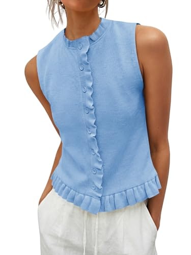 Saodimallsu Women's Ruffle Button-Down Knit Sweater Vest: $24.99 Saodimallsu Women's Ruffle Button-Down Knit Sweater Vest: $24.99