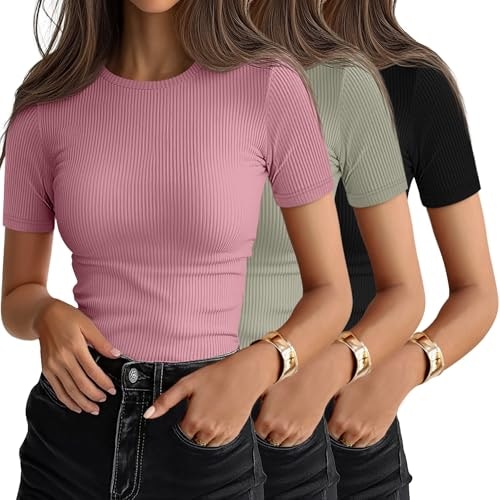 Ficerd Women's Ribbed Short Sleeve T-Shirts 3-Pack: $31.44 Ficerd Women's Ribbed Short Sleeve T-Shirts 3-Pack: $31.44