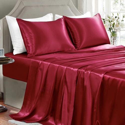 Golal Burgundy California King Satin Sheet Set 4-Pack: $29.74