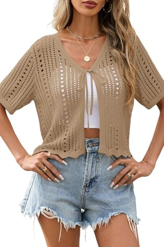 Yekaty Women's Short Sleeve Crochet Summer Cardigan: $23.36 Yekaty Women's Short Sleeve Crochet Summer Cardigan: $23.36