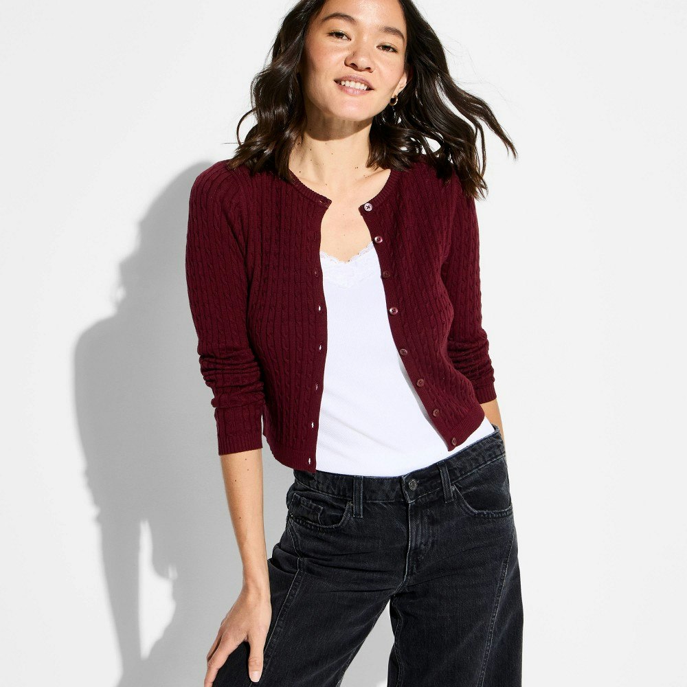 Wild Fable Women's Crewneck Baby Cable Cardigan: $25 Wild Fable Women's Crewneck Baby Cable Cardigan: $25