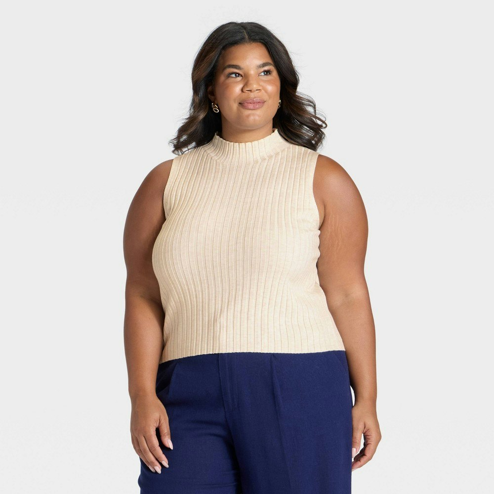 A New Day Women's Ribbed High Neck Sleeveless Pullover Sweater 1X: $25