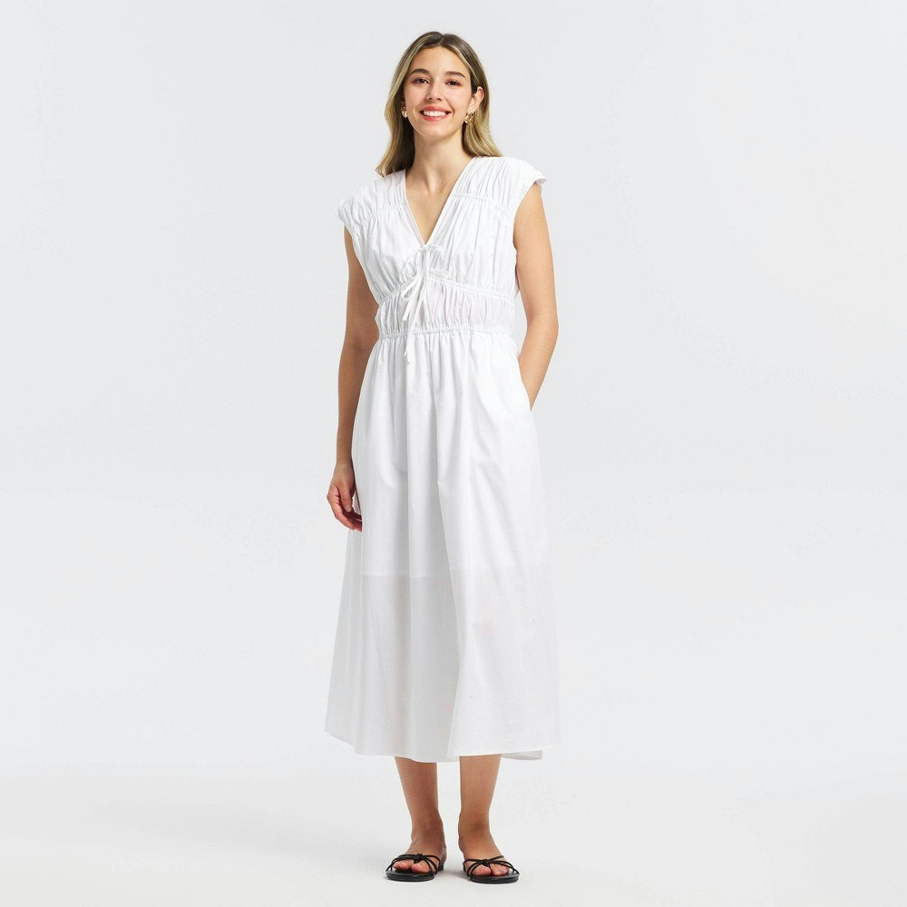A New Day Women's Ruched Midi A-Line Dress: $42 A New Day Women's Ruched Midi A-Line Dress: $42