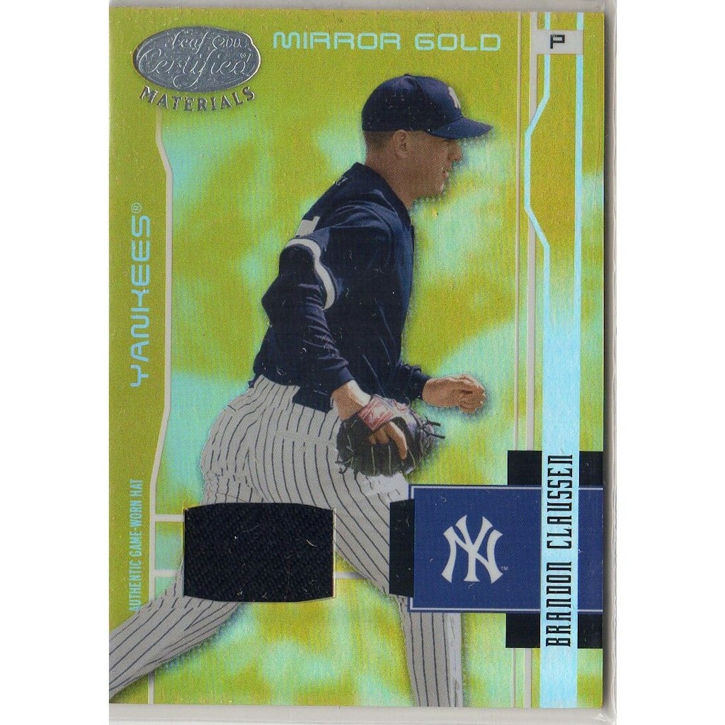 2003 Leaf Certified Materials Mirror Gold Brandon Claussen Hat Relic Card: $15