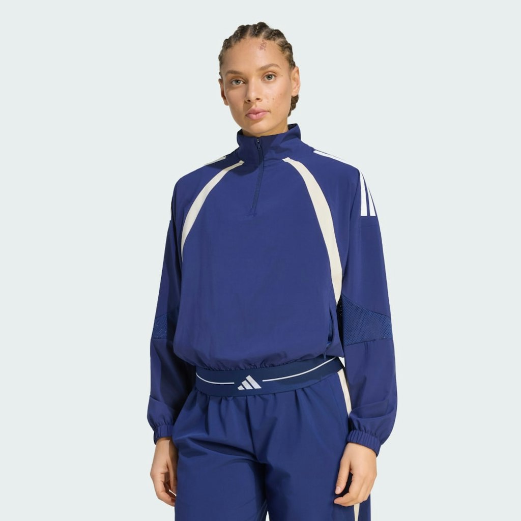 Hyperglam 3-Stripes Color Block Woven 1/4-Zip Track Top: $70