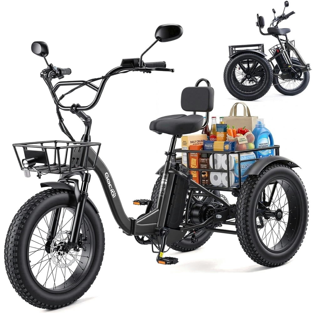 Gocio Peak 1,000W 20-inch Fat Tire Foldable Electric Tricycle: $849.99 Gocio Peak 1,000W 20-inch Fat Tire Foldable Electric Tricycle: $849.99