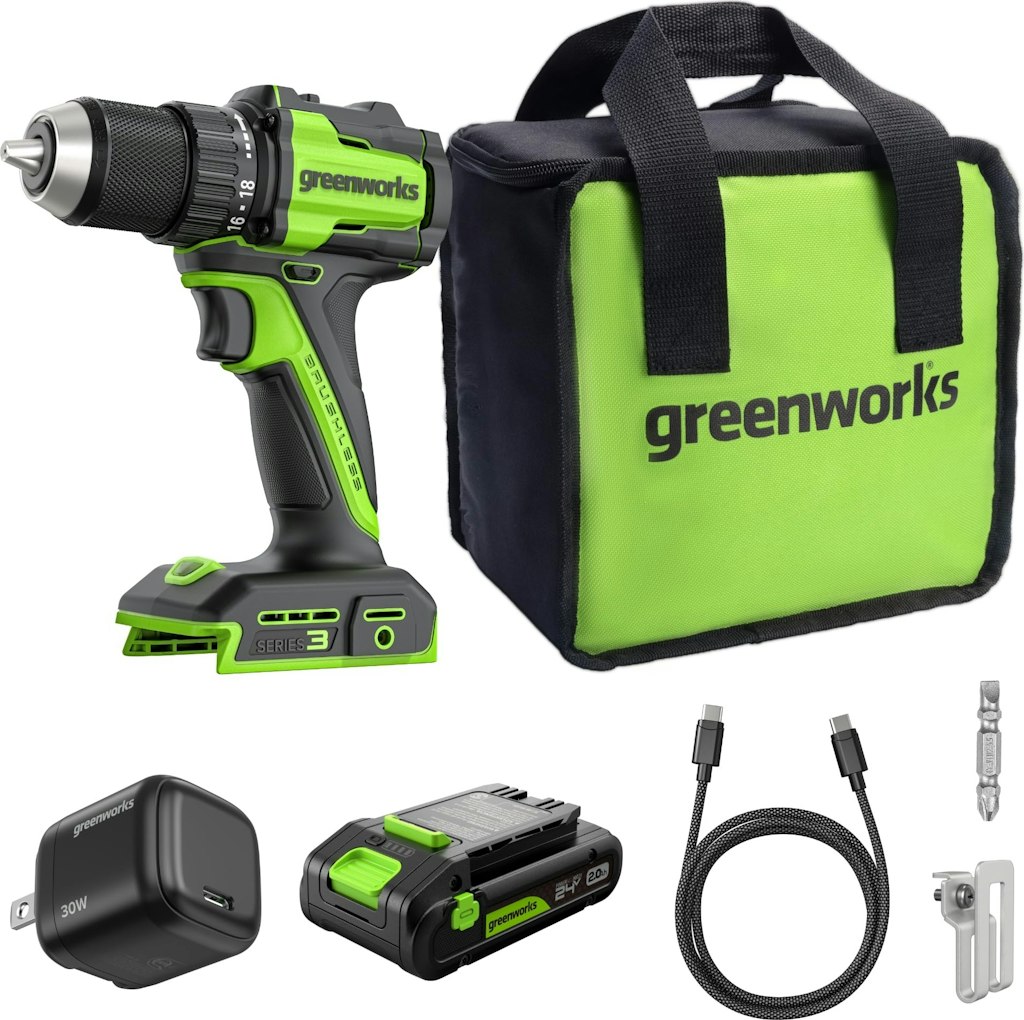 Greenworks 24V 1/2" Brushless Cordless Drill Kit: $54