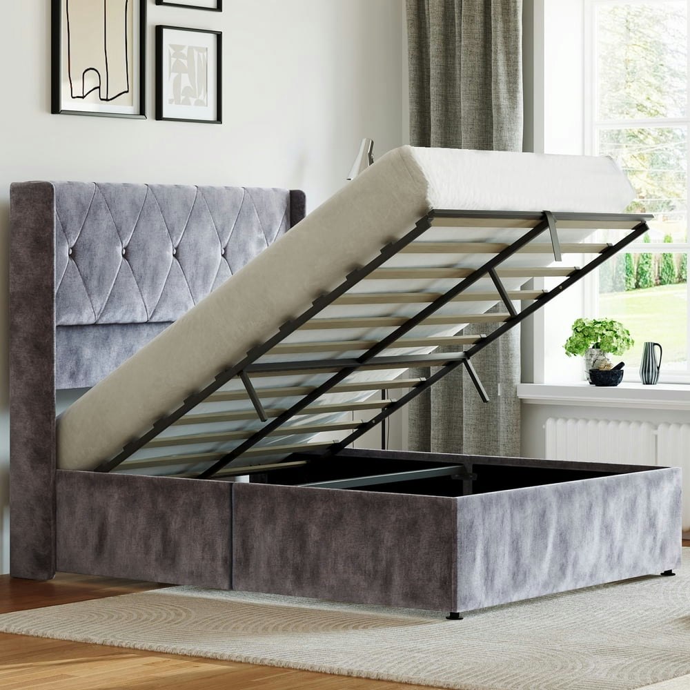 Edx Full Bed Frame with Lift-Up Storage and Wingback Headboard: $128.99 Edx Full Bed Frame with Lift-Up Storage and Wingback Headboard: $128.99