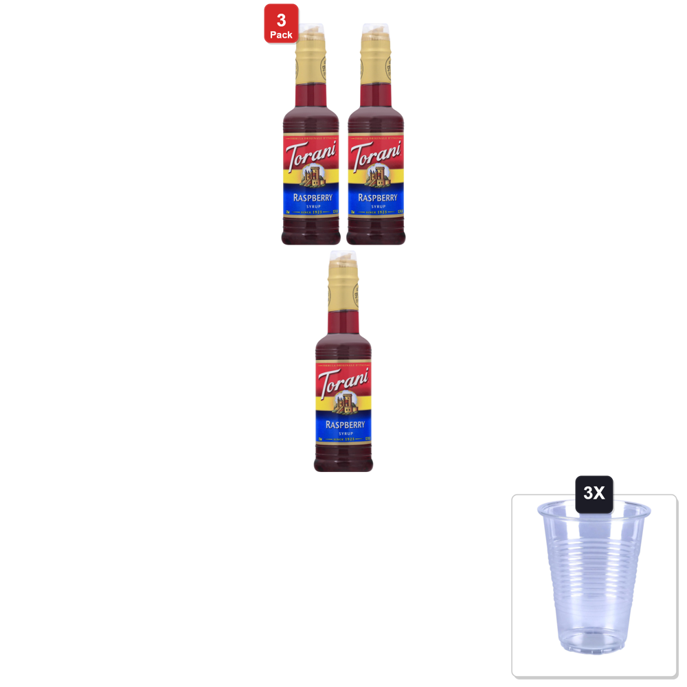 Torani Raspberry Syrup 3-Pack with 3 Cups: $41.97 Torani Raspberry Syrup 3-Pack with 3 Cups: $41.97