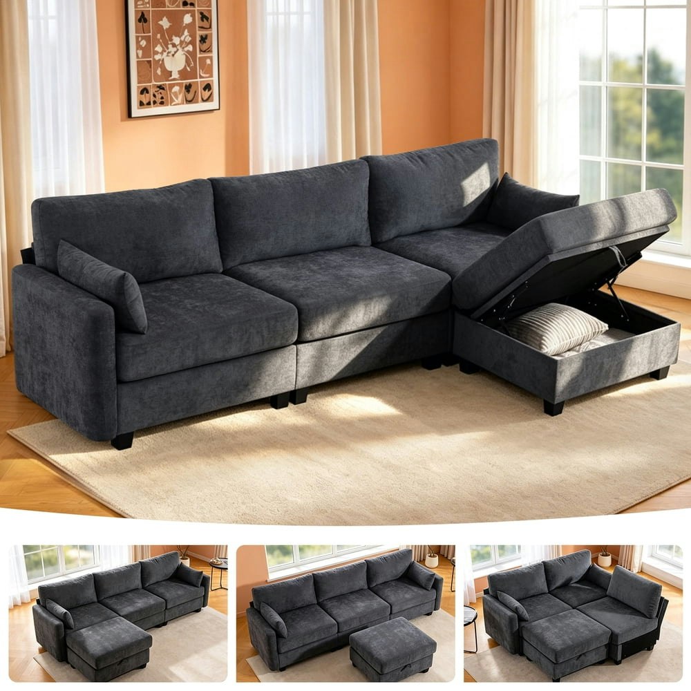 109-inch L-Shaped Modular Sectional Sleeper Sofa with Storage and Ottomans: $359.99 109-inch L-Shaped Modular Sectional Sleeper Sofa with Storage and Ottomans: $359.99