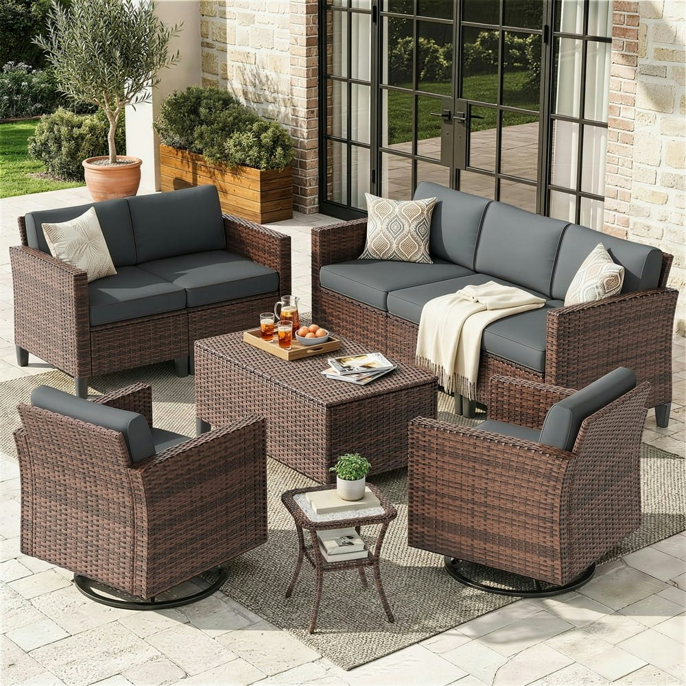 Poteban 9-Piece Wicker Rattan Outdoor Patio Furniture Set: $611.82 Poteban 9-Piece Wicker Rattan Outdoor Patio Furniture Set: $611.82