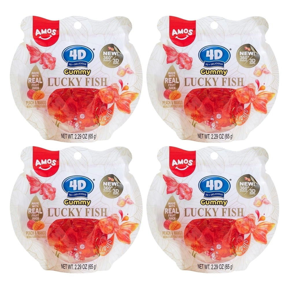 Amos 4D Golden Fish Peach & Mango Gummy Candy 4-Pack: $3.99