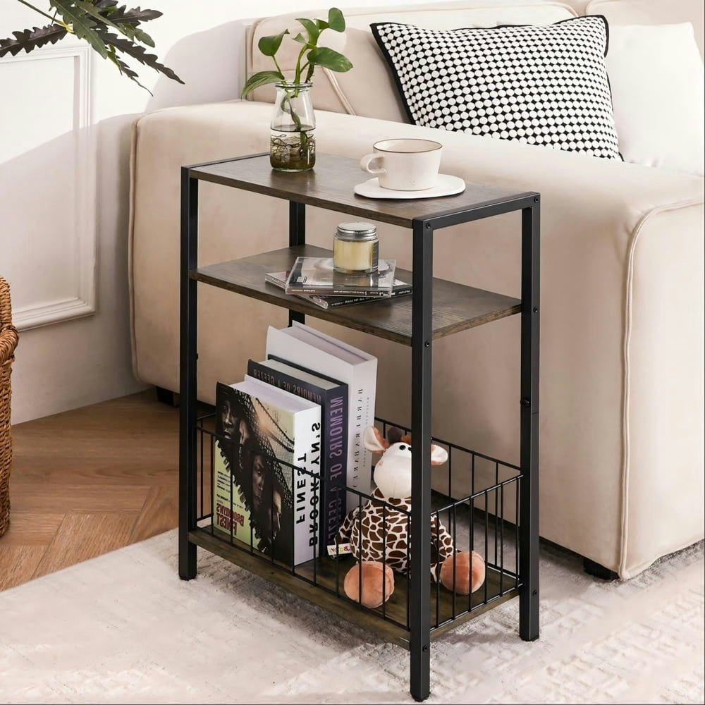 3-Tier Narrow Side Table with Storage Basket: $24.17 3-Tier Narrow Side Table with Storage Basket: $24.17