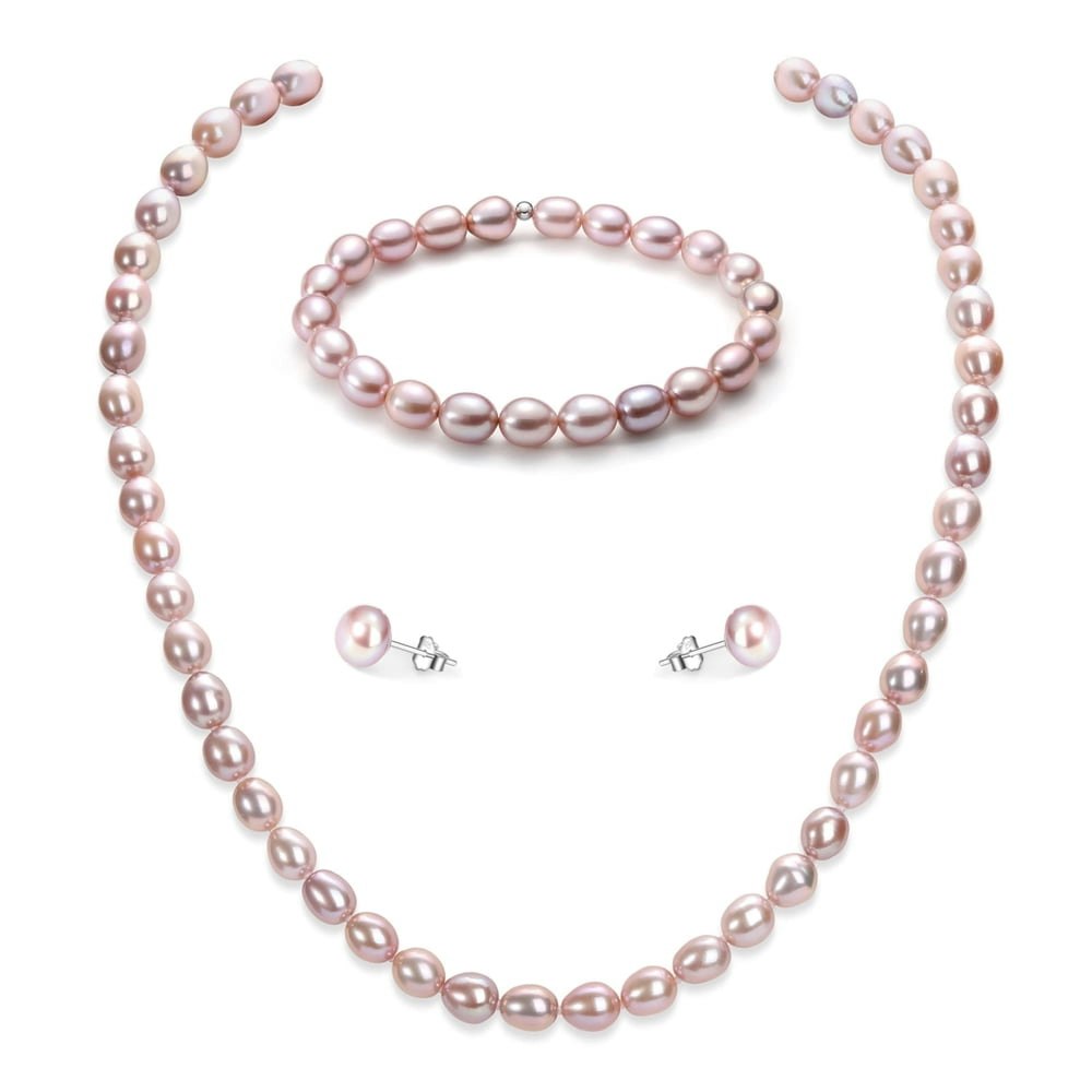 Bakimi 6-7mm Cultured Purple Pearl Necklace, Bracelet, and Earring Set: $26.03
