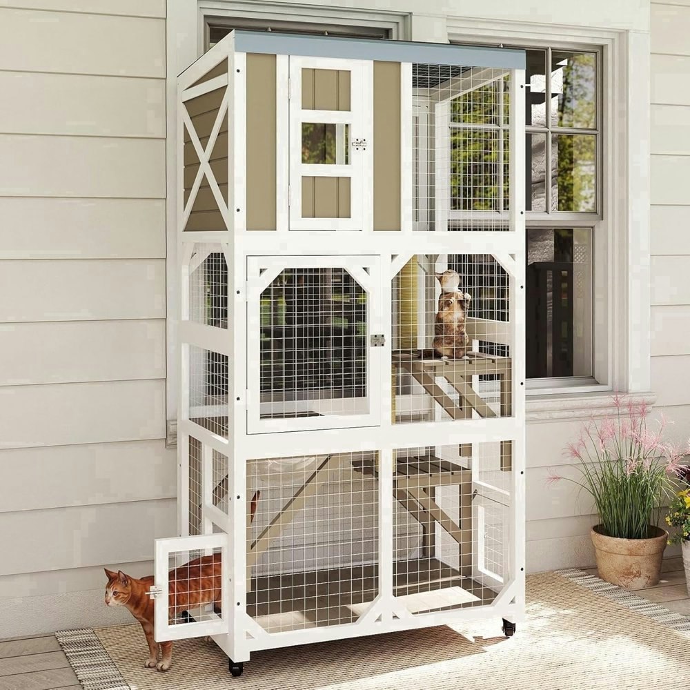 Petscosset Wooden Outdoor Catio with Wheels: $188.99 Petscosset Wooden Outdoor Catio with Wheels: $188.99