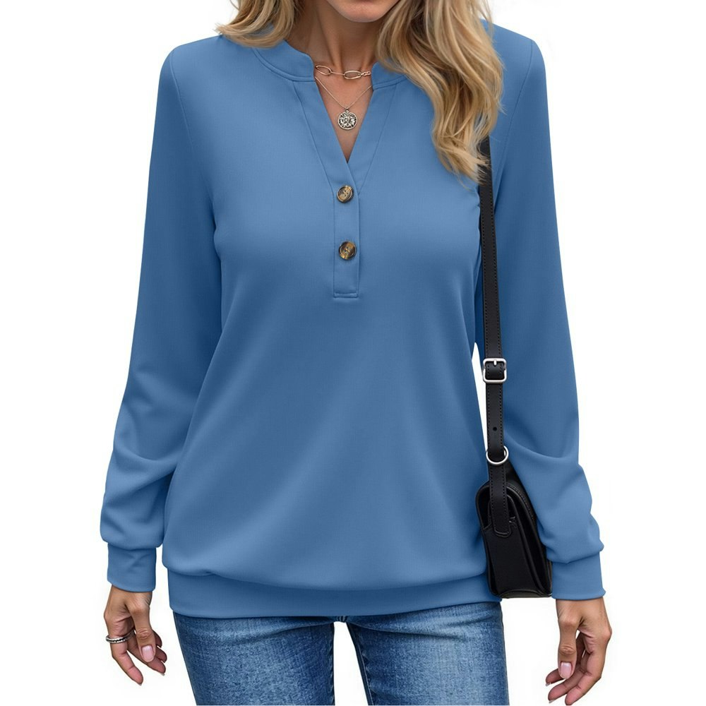 Fantaslook Women's V-Neck Long Sleeve Button Pullover Top: $14.89 Fantaslook Women's V-Neck Long Sleeve Button Pullover Top: $14.89