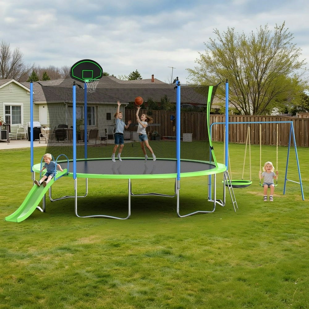 Segmart 12-Foot Trampoline with Slide, Swings, Basketball Hoop, and Ladder: $249.99