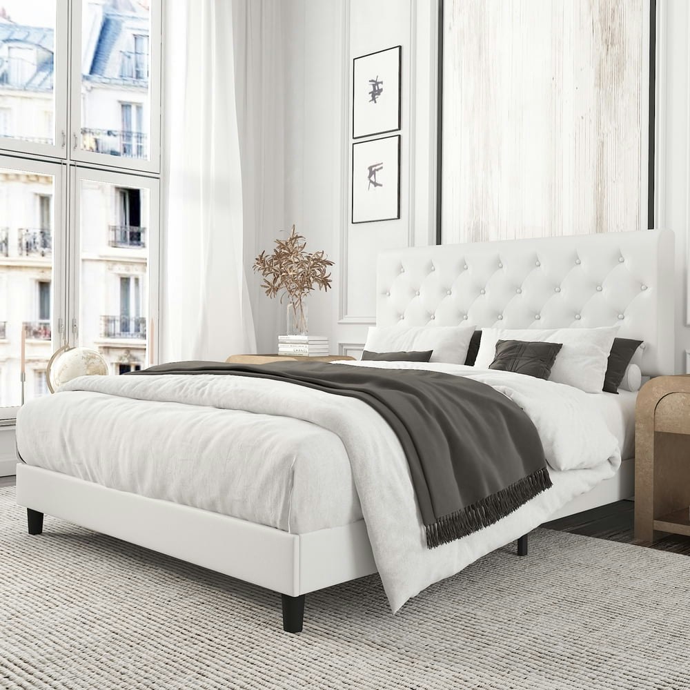 Amolife Queen Faux Leather Upholstered Platform Bed Frame: $132.95 Amolife Queen Faux Leather Upholstered Platform Bed Frame: $132.95