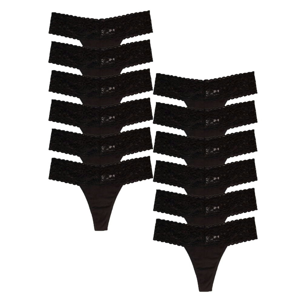Jo & Bette Women's Cotton Lace Trim Thong 12-Pack: $15.38