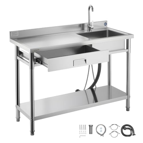 Vevor 47.2" Stainless Steel Single Bowl Utility Sink with Drawer: $216.11