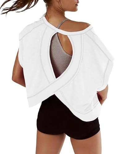 Kumufenc Women's Open Back Short Sleeve Yoga Crop Top: $16.99